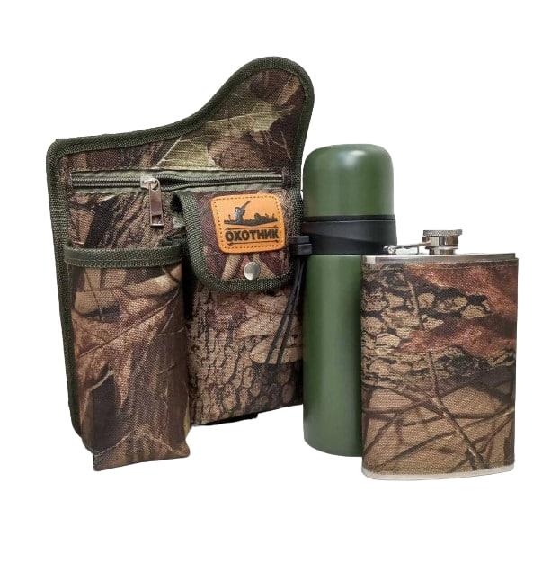 Набір туриста XBB-A фляга 256 мл термос 300мл нержавіюча сталь, камуфляжний кейс, зелений, фото 1