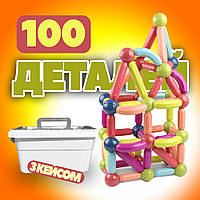Магнітний 3D-конструктор для розвитку дитини (дитячий набір Magnetic Sticks зі 100 кольорових деталей)