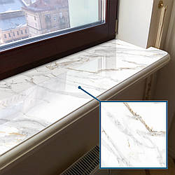 Покриття для підвіконня, м'яке скло з фотодруком Світлий мармур з золотими прожилками 35 х 100 см