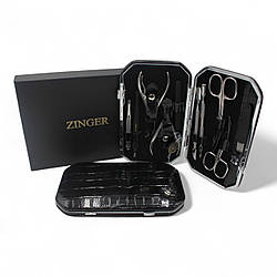 Манікюрний набір Zinger 10 інструментів для манікюру ручна заточка чохол натуральна шкіра чорного кольору