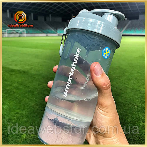 Шейкер спортивний SmartShake Original2GO One 800 мл Mist Gray з відсіком для добавок та карабіном