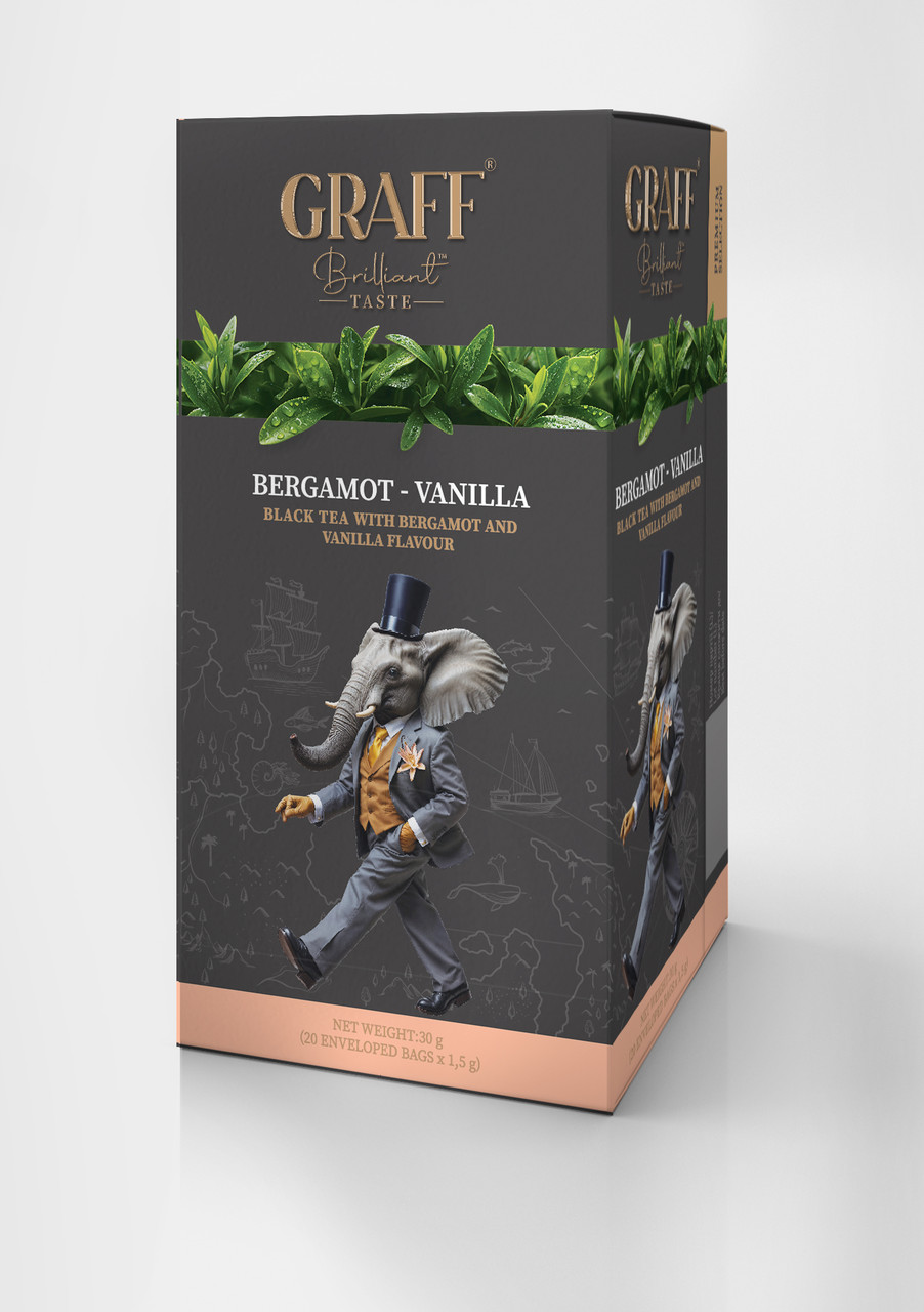 Чай GRAFF чорний байховий з ароматом бергамоту і ванілі Bergamot&Vanilla пакетований у саше, 20*1,5г
