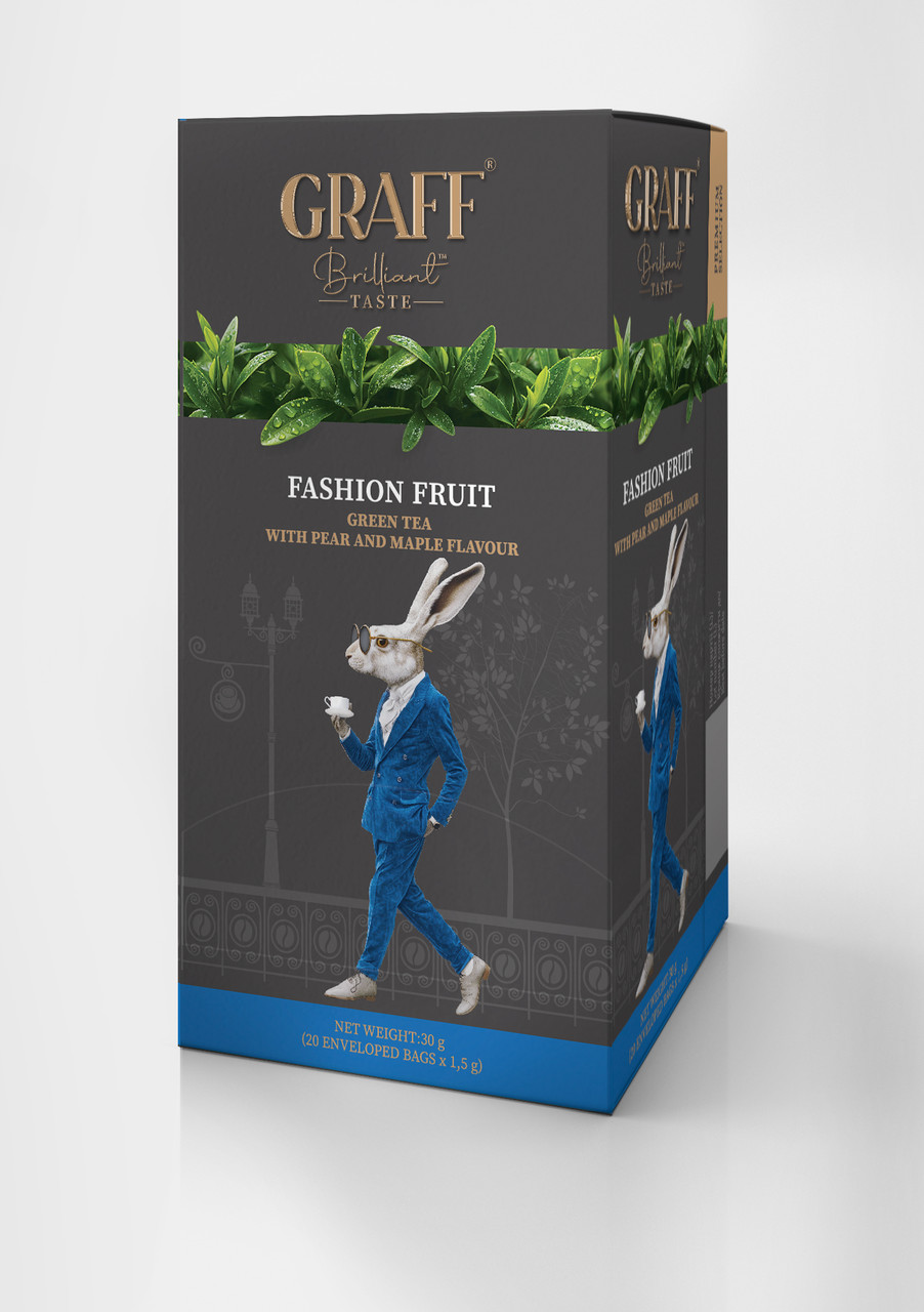 Чай GRAFF зелений байховий з ароматом груші та кленового сиропу Fashion fruit пакетований у саше, 20*1,5г