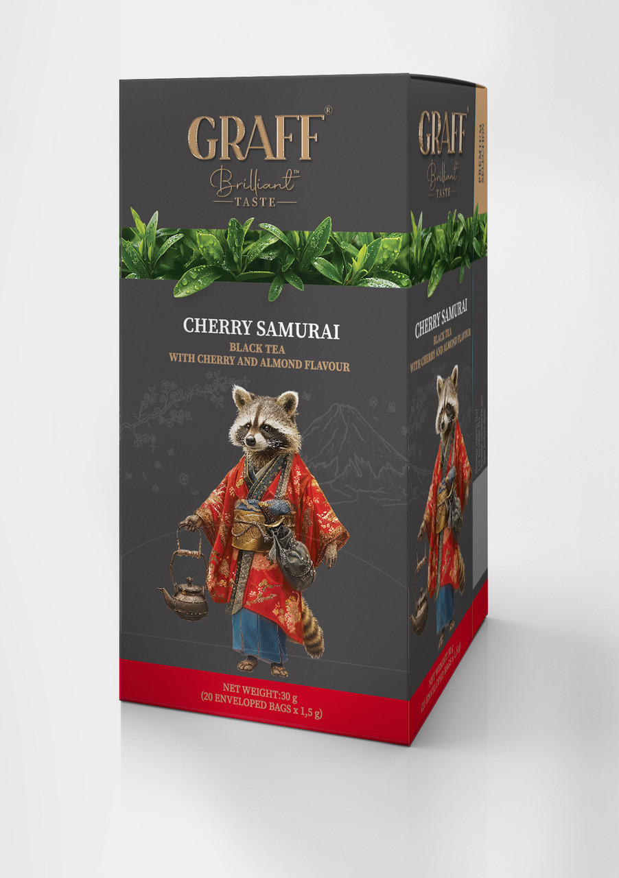Чай GRAFF чорний байховий з ароматом вишні та мигдалю Cherry Samurai пакетований у саше, 20*1,5г