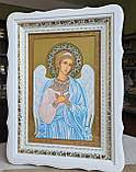 Ікона Ангел Хранитель у білому дерев'яному фігурному кіоті під склом, розмір кіота 39*29, сюжет 20×30., фото 2