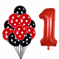 Кульки Леді Баг та шар цифра 1 11 штук 32 дюйма червоно-чорний