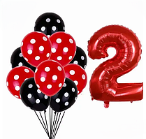 Кульки Леді Баг та шар цифра 2 11 штук 32 дюйма червоно-чорний