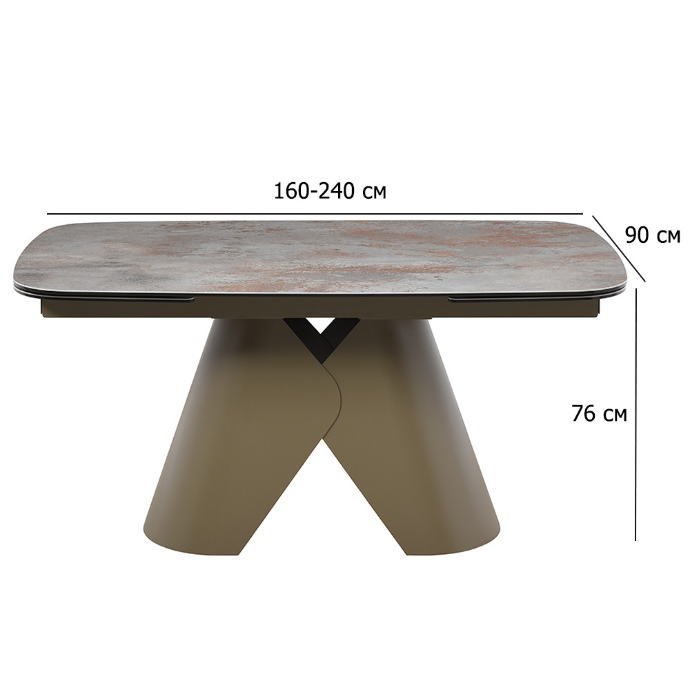 Керамічний кухонний стіл TML-997 Паріс 160-240х90 см айрон бронз розкладний на одній коричневій ніжці, фото 1