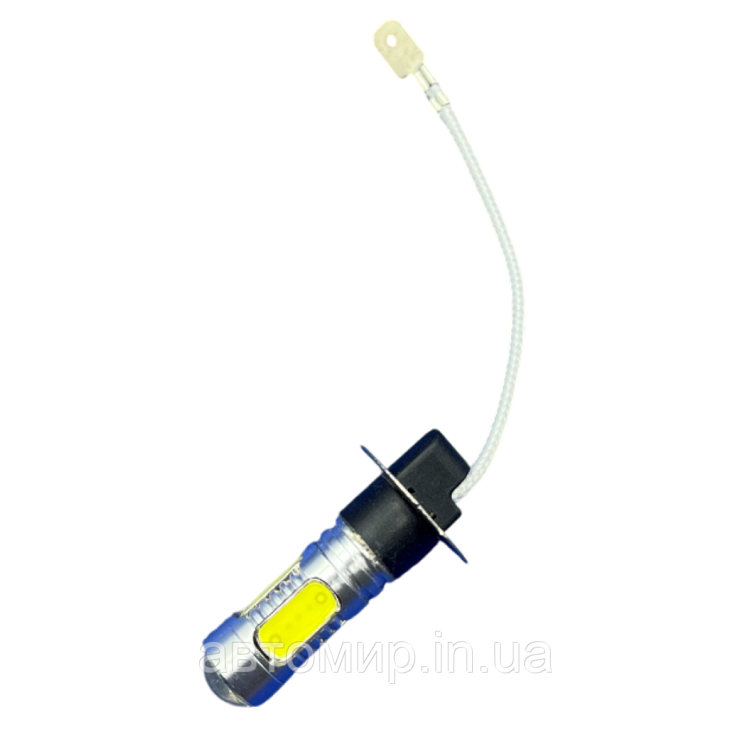 Автомобільні світлодіодні LED/ЛІД лампи у фару H3 12V COB + ЛІНЗА, фото 1