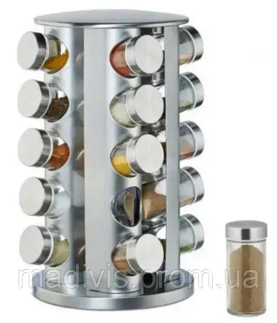 Набір для спецій Bohmann BH-7862 на підставці, що обертається — 20 скляних баночок, Спецівниця, фото 1
