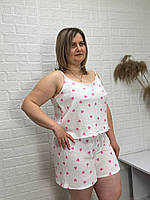 Жіноча муслінова піжама майка шорти батальних розмірів