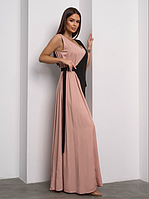 Летний женский длинный сарафан в пол бежевого цвета со съемным черным полужилетом