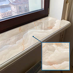 Покриття для підвіконня, м'яке скло з фотодруком, бежевий мармур, 35 х 100 см