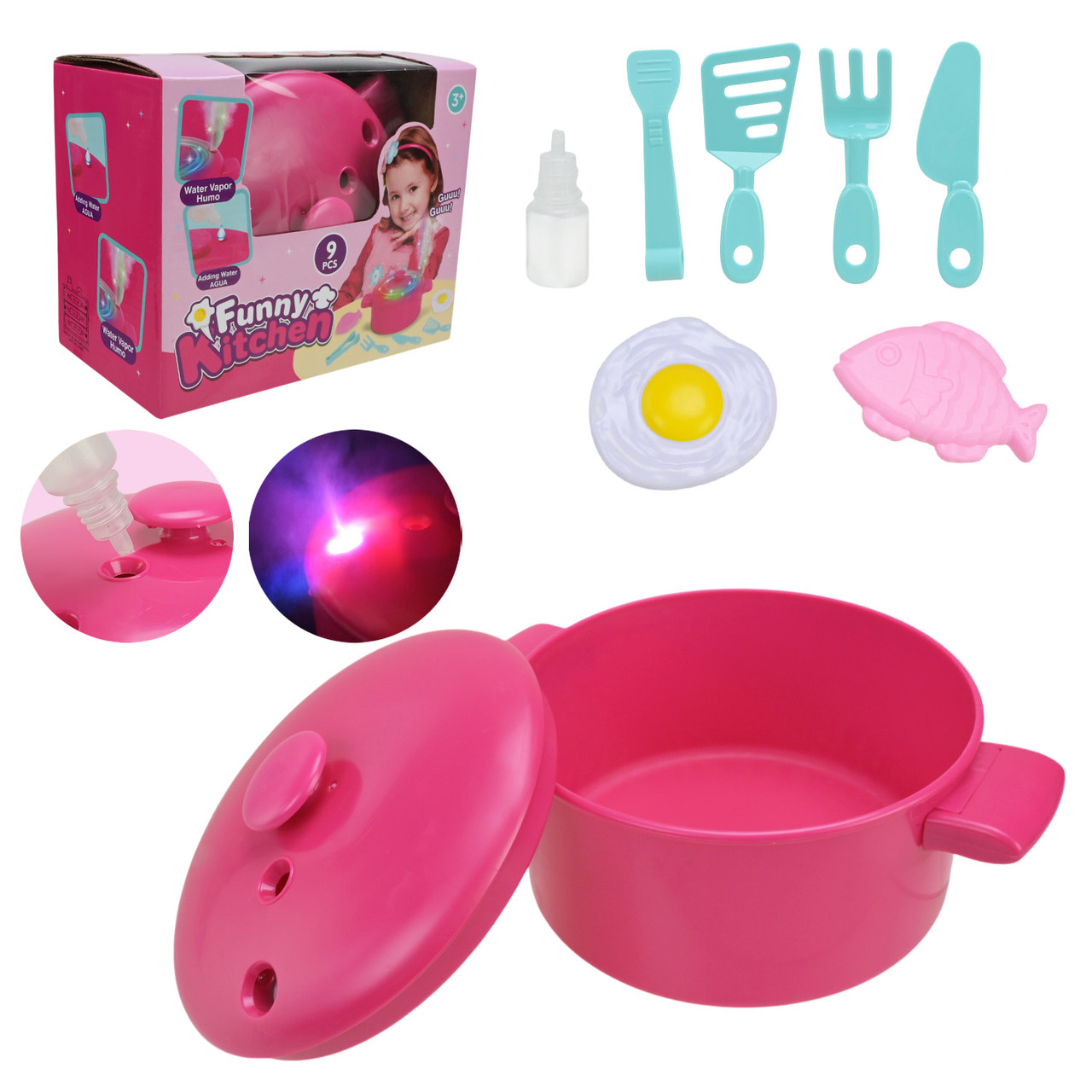 Кухня набір арт. 018-73 (96шт/2)  батар. світло, звук, пара, каструля, аксес короб. 18*10*15см