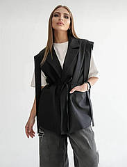 Жилет жіночий подовжений силуетний на підкладці із поясом Розміри: 42- 48 топ продажів! 42/44