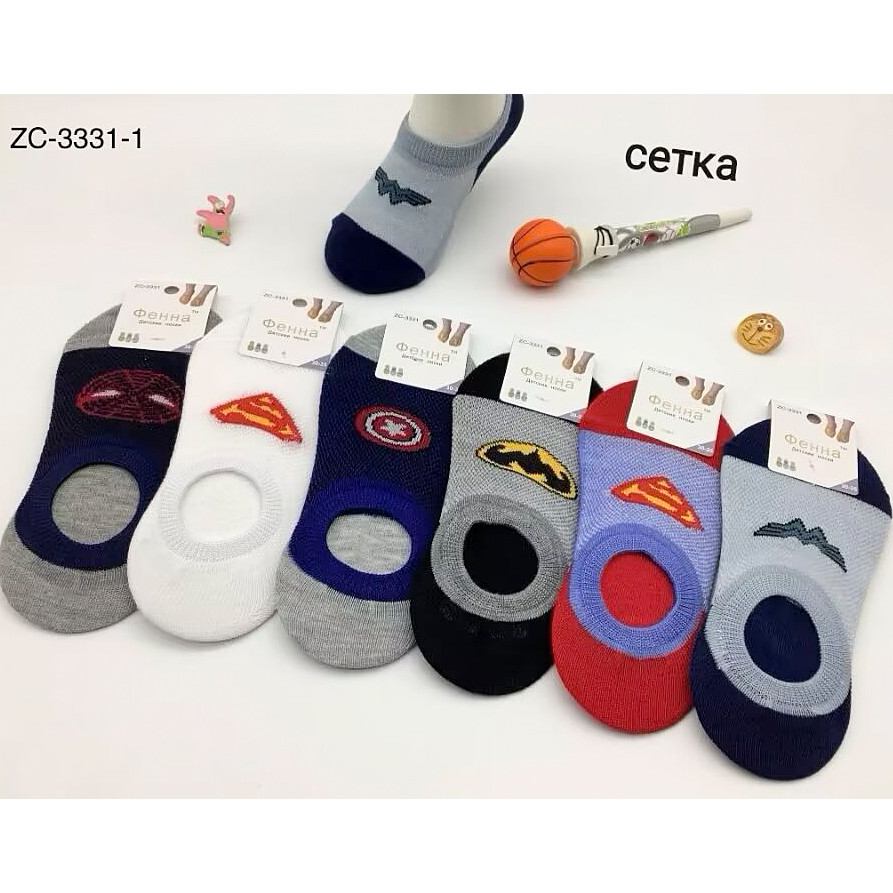 Шкарпетки-сліди дитячі Оптом для хлопчиків р.20-25 "Супергероїчні" +сітка Фена ZC-3331-1, фото 1