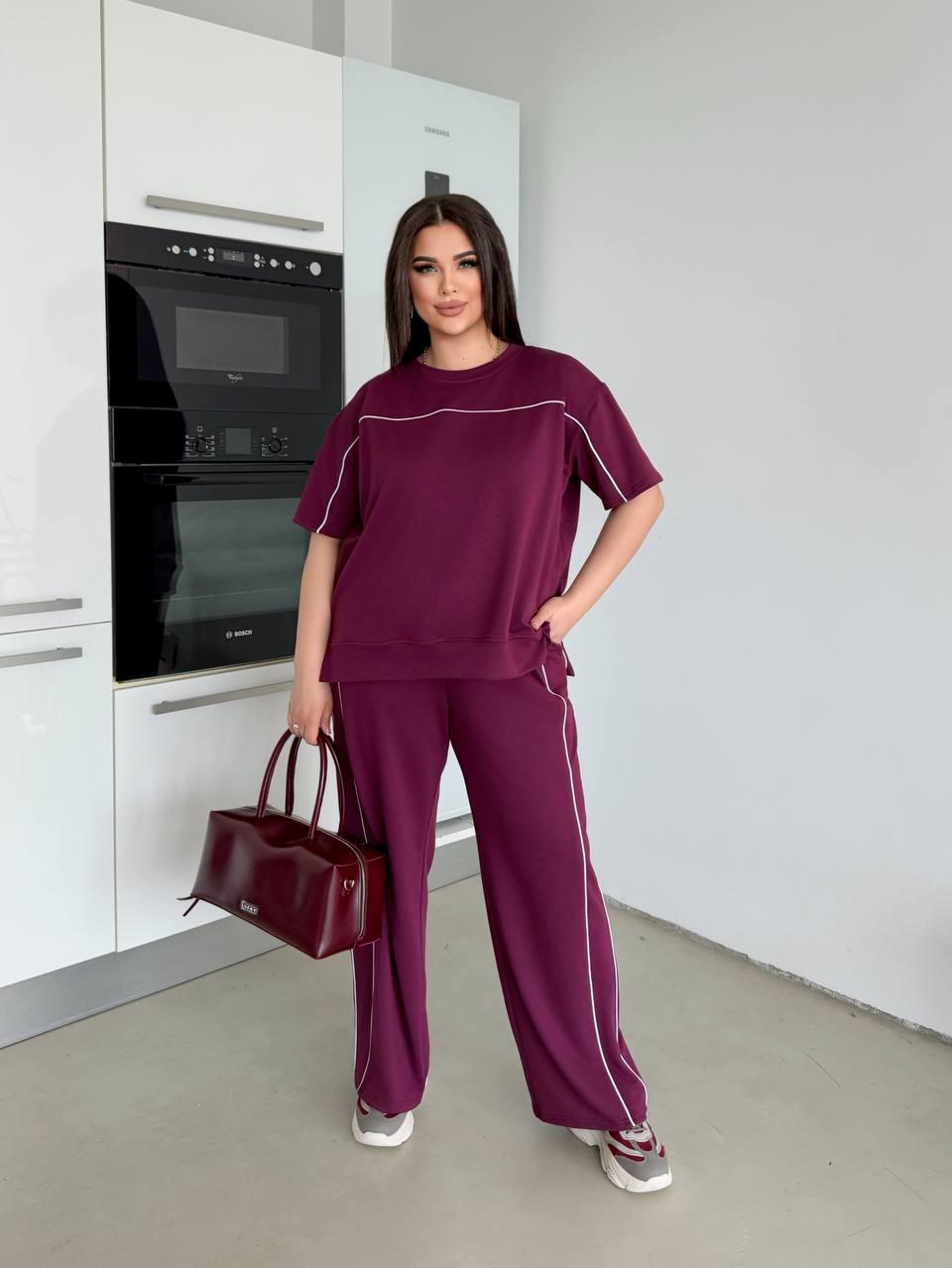 Жіночий трикотажний костюм великого розміру plussize 48-60 брюки палаццо і футболка оверсайз