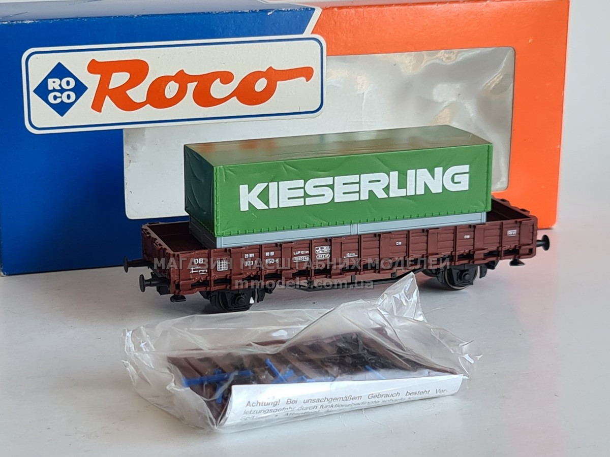 Roco модель вагона платформа з автомобільним контейнером Kieserling, масштаб 1/87, H0, фото 1