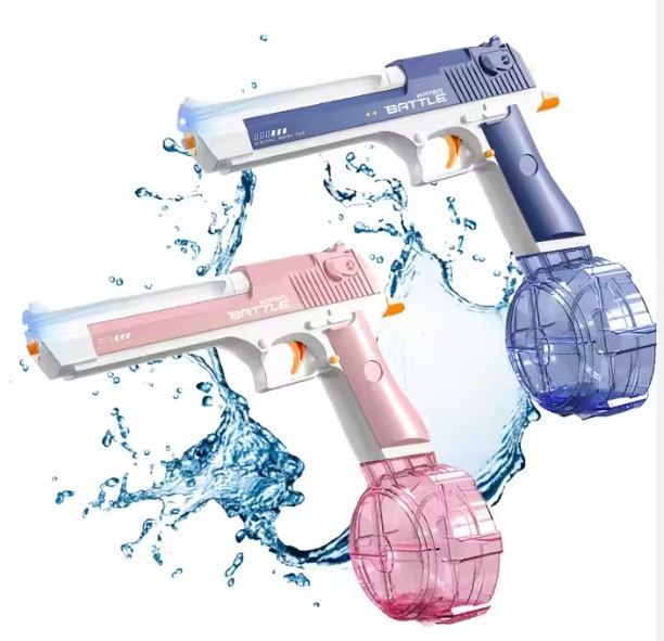 Водяний пістолет на акумуляторі з підсвіткою і 2 магазинами 3.7V — дитячий водний автомат 20.5 см, фото 1