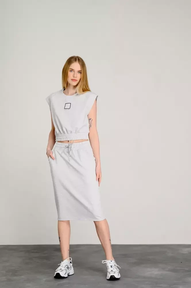 Жіночий костюм-двійка котоновий сірий Modna KAZKA MKAZ6417-1, фото 1