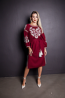 Плаття-вишиванка S,M,L сукня (льон, бавовна, віскоза) Вікторія бордо