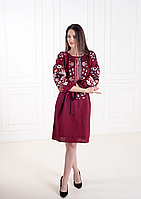 Плаття-вишиванка S,M,L сукня (льон, бавовна, віскоза) Меланія бордо