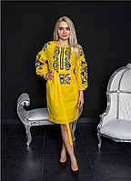 Плаття-вишиванка S,M,L сукня (льон, бавовна, віскоза) Меланія жовта