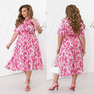 Літня коктейльна жіноча сукня міді з шовку великих розмірів