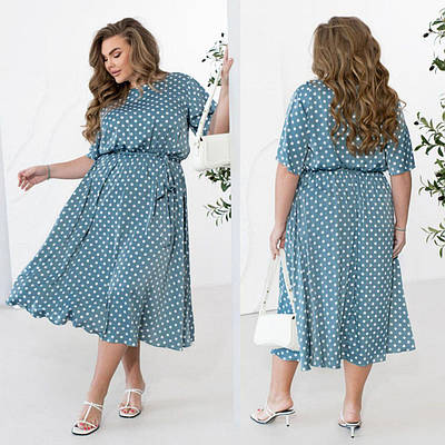 Красива ніжна жіноча сукня з шовку в горошок великого розміру