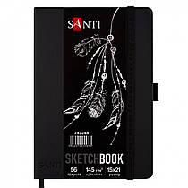 Скетчбук SANTI для графіки з чорним папером 15x21 см 56 аркушів т/обкладинка PU (743244)
