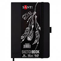 Скетчбук для графіки SANTI з чорним папером 16x23 см 56 аркушів т/обкладинка PU (743243)