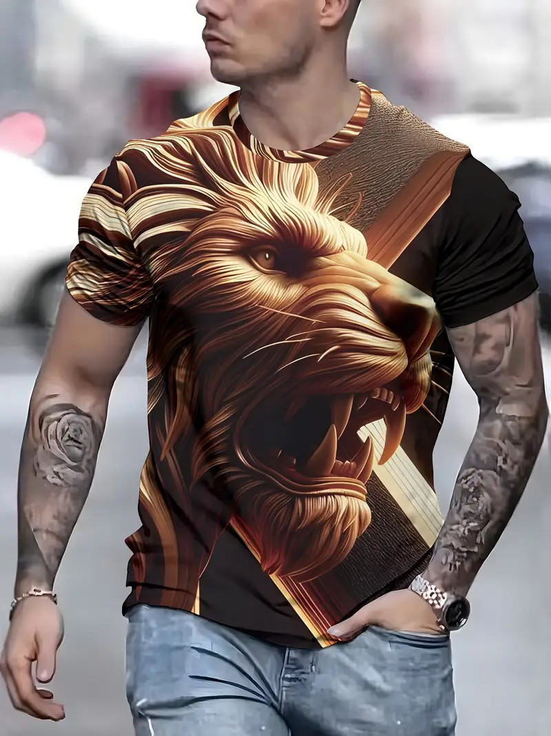 Чоловіча футболка 3D принт Розлючений Лев термо дихаюча М 50 літня з коротким рукавом, фото 1