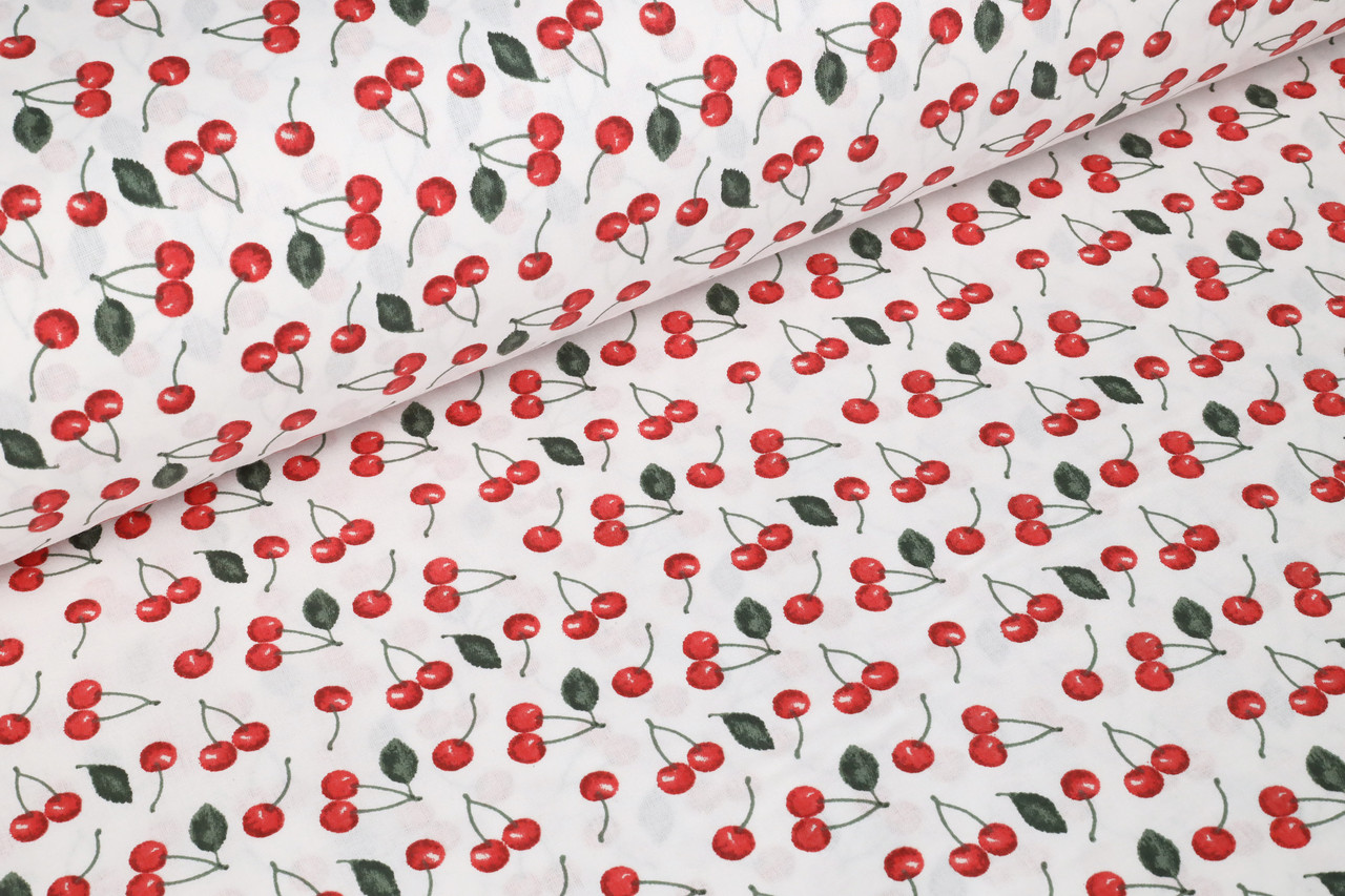 Ранфорс 240 см Вишні з зеленими листочками, фото 1