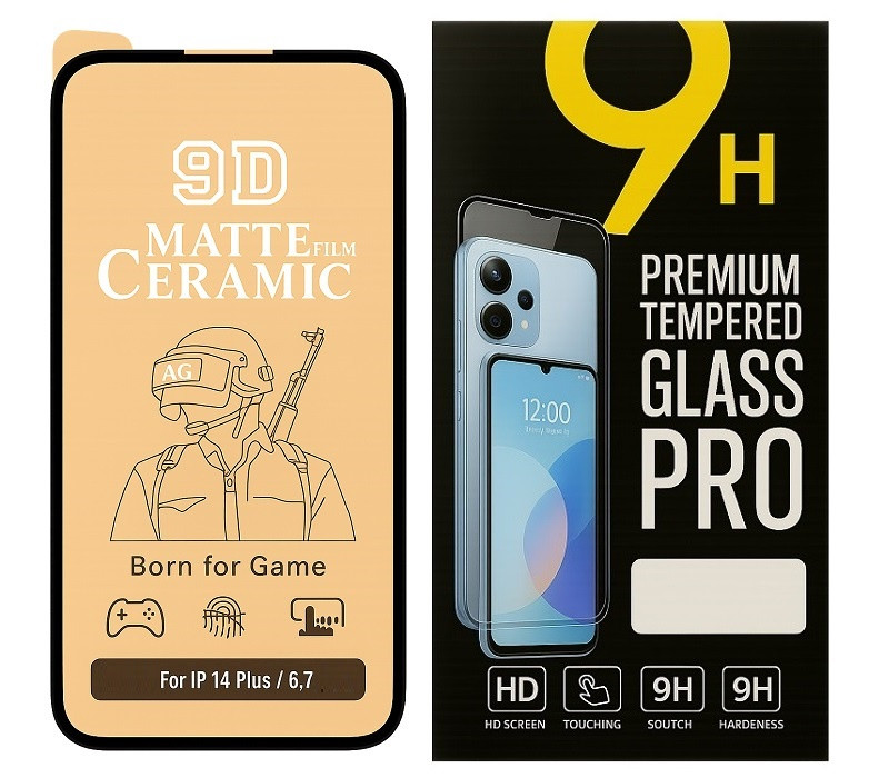 Протиударна захисна плівка Ceramics 9D для Apple iPhone 14 Plus з чорною рамкою, матова
