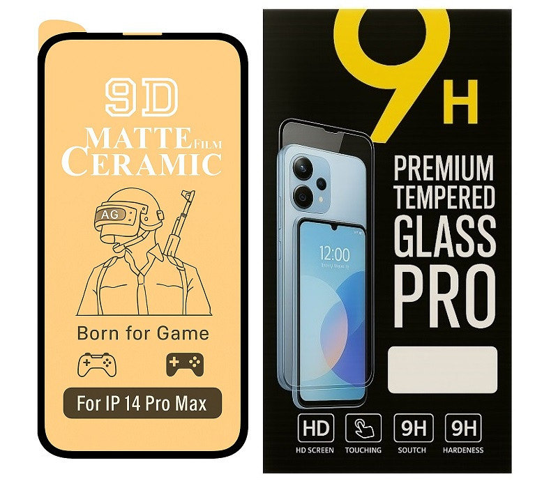 Протиударна захисна плівка Ceramics 9D для Apple iPhone 14 Pro Max з чорною рамкою, матова