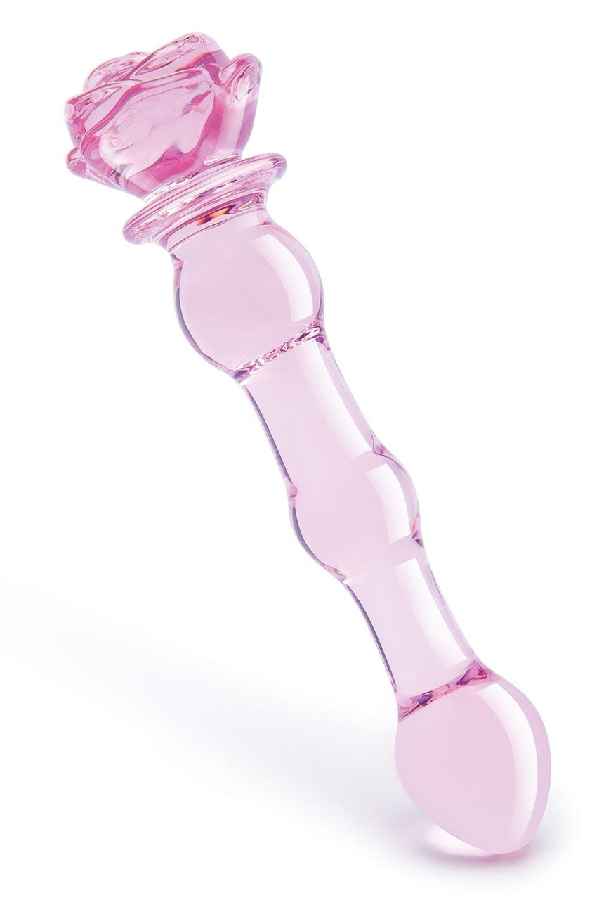 Скляний фаллоімітатор Dream Toys Glaze Glass у формі бутона троянди з намистинами, рожевий