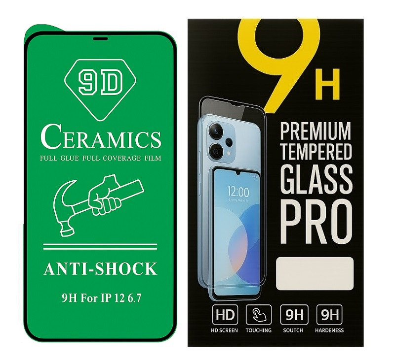 Протиударна захисна плівка Ceramics 9D для Apple iPhone 12 Pro Max з чорною рамкою, глянцева