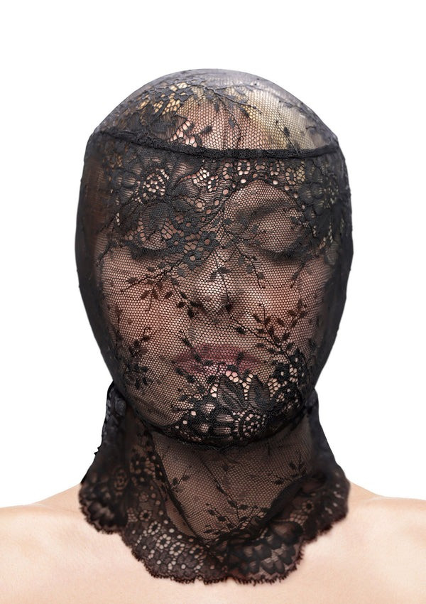 Капюшон-маска на все обличчя мереживний NS Novelties Fetish & Fashion Lace Hood чорний, фото 1