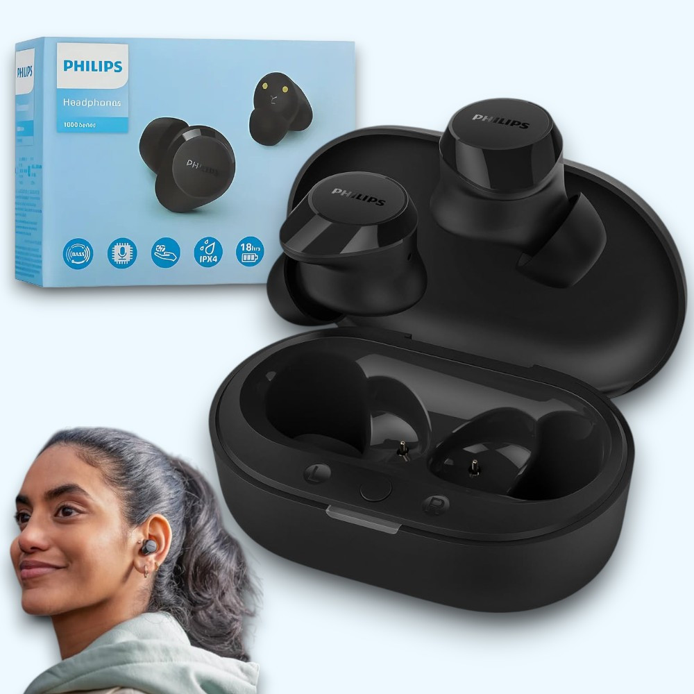 Бездротові навушники Philips TAT1209BK з динамічними басами, Bluetooth 5.0, водозахист IPX4, чорні