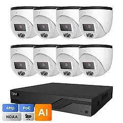 Комплект IP-відеонагляду на 8 камер TVT IP-Video Kit 8x4Mp (T) PoE: 8 купольних 4Mp відеокамери + 8-канальний 6Mp відеореєстратор