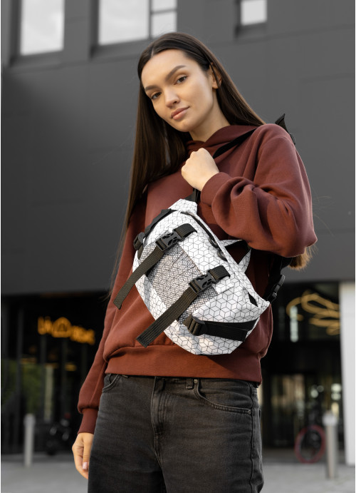 Велика жіноча поясна сумка бананка Sambag DynamicDart тканева принт "Square", фото 1