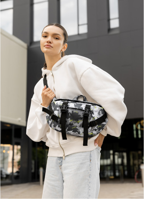 Велика жіноча поясна сумка бананка Sambag DynamicDart тканева з принтом, фото 1