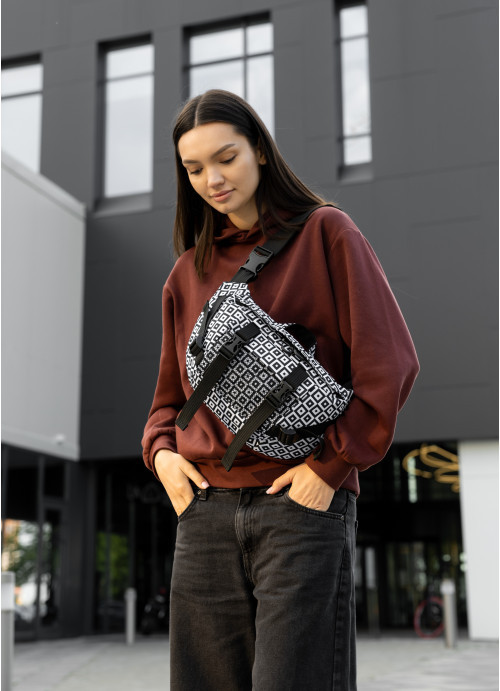 Велика жіноча поясна сумка бананка Sambag DynamicDart тканева принт "Cube", фото 1