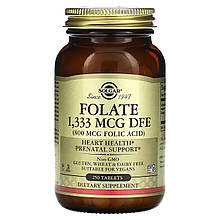 Фолат, Folate, Solgar, фолієва кислота, 1,333 мкг DFE (800 мкг), 250 таблеток
