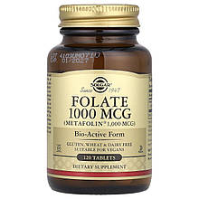 Фолат, Folate, Solgar, 1000 мкг, 120 таблеток
