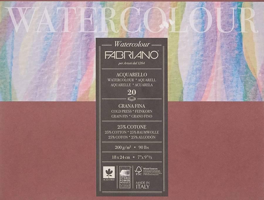 Склейка-блок для акварелі Watercolor 200г/м2 20л середнє зерно Fabriano