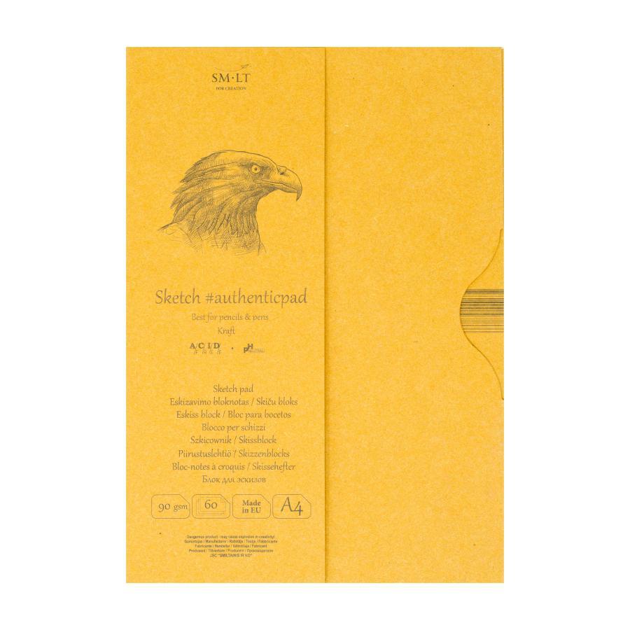 Склейка для ескізів в папці AUTHENTIC (Kraft) А4 90г/м2 60л коричневий колір SM-LT Art