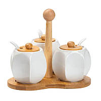 Набір банок для сипучих продуктів 3 шт по 200 мл, на бамбуковій підставці HP1201