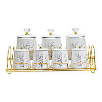 Набір для спецій 4 шт по 250 мл і 3 шт по 550 мл на металевій підставці HP1216
