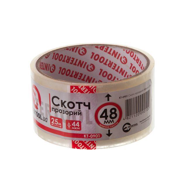 Скотч прозорий 25 м, 48 мм, 44 мкм INTERTOOL KT-0901